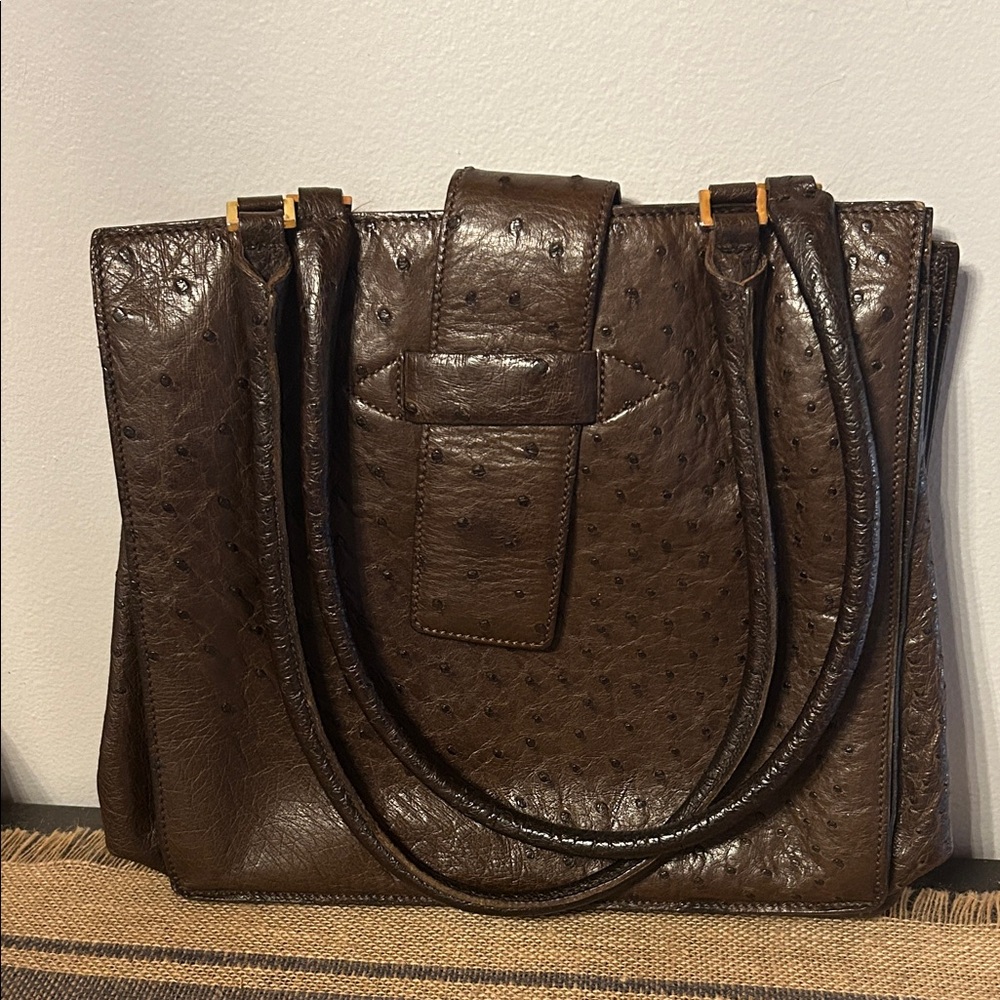 [mauro governo for SUAREZ] VINTAGE Elegant Brown Ostrich Leather Purse